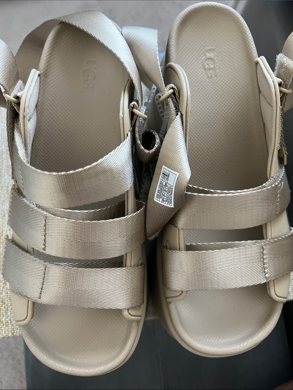 UGG Metallic Beige Platform Strap Sandals